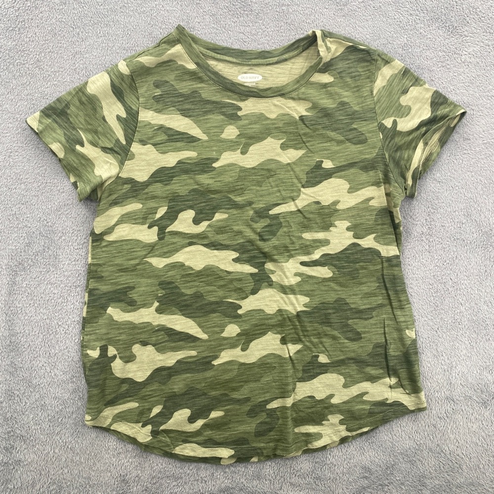 Old Navy EveryWear T-Shirt Womens Medium Green Camo Short Sleeve Slub Cotton